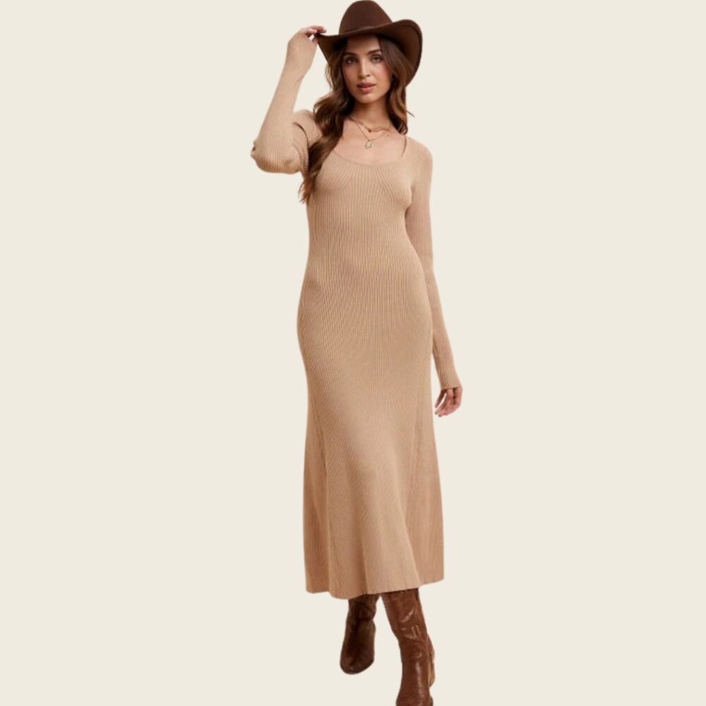 A New Day Women's Tan Knit Midi Dress